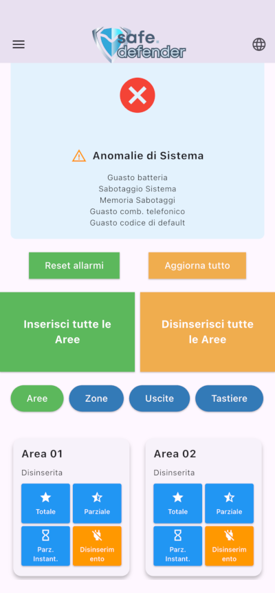 Schermata principale dell'app Safe Defender